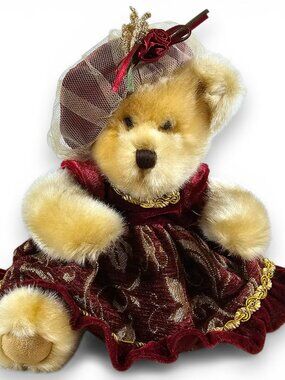 Dan Dee Musical Bear Plush Stuffed Toy Red Gold Velvet Dress Hat MTY 9"